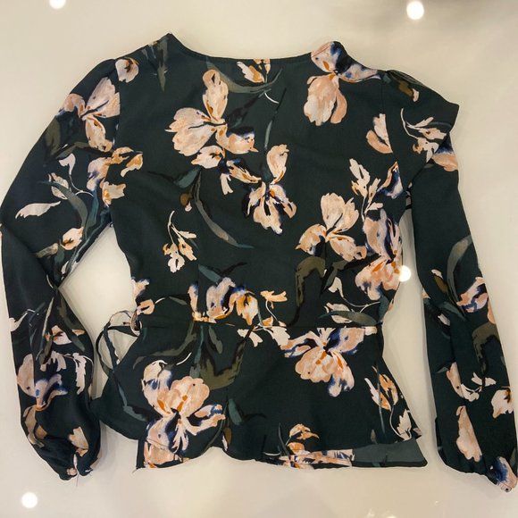 Dynamite Long Sleeved Floral Wrap Around Blouse - Picture 2 of 2